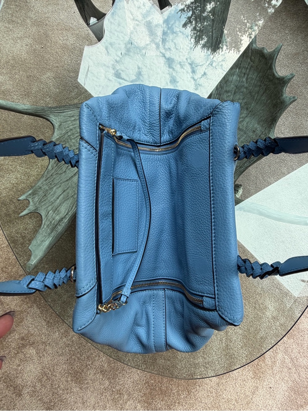 Tory Burch Half Moon LG Blue Braided-Handle Shoulder Bag Detachable Strap - Picture 10 of 16